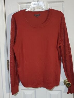 EUC Rust Red Lace Sleeve Sweater
